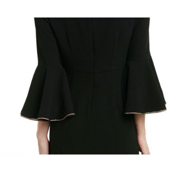 Trina Turk Black Dress Bell Sleeves Gold Edges NWT - Picture 5 of 6